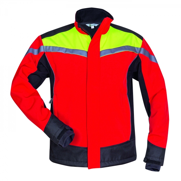 Softshell jas rood/geel/zwart