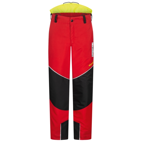 Broek met snijbescherming rood/zwart/geel