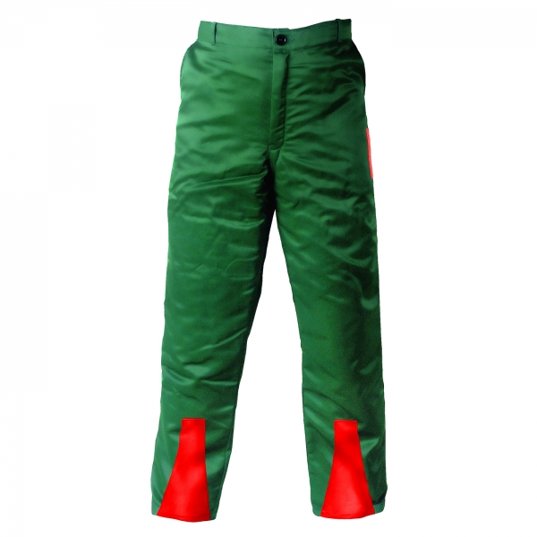 Broek met snijbescherming groen/rood