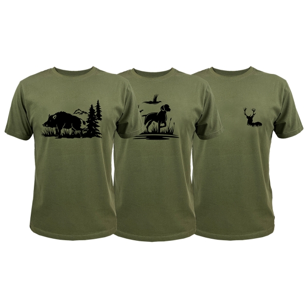 T-shirt met print 3-pack olijf/zwart